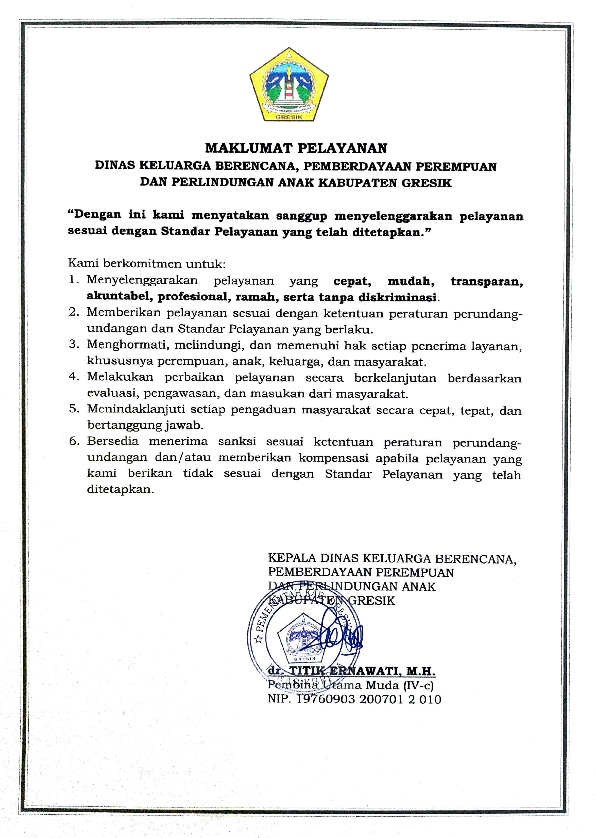 Dinas KBPPPA Kabupaten Gresik Perkuat Komitmen melalui Penetapan Maklumat Pelayanan