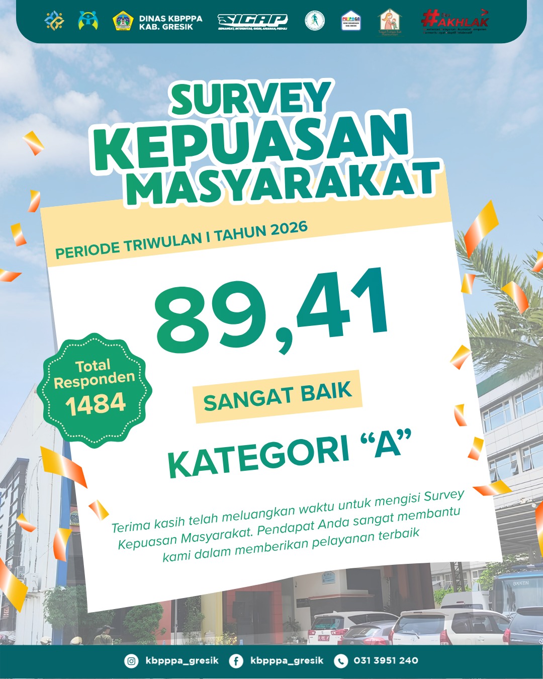 Hasil SKM Semester I Tahun 2026, Dinas KBPPPA Kabupaten Gresik Peroleh Predikat Sangat Baik